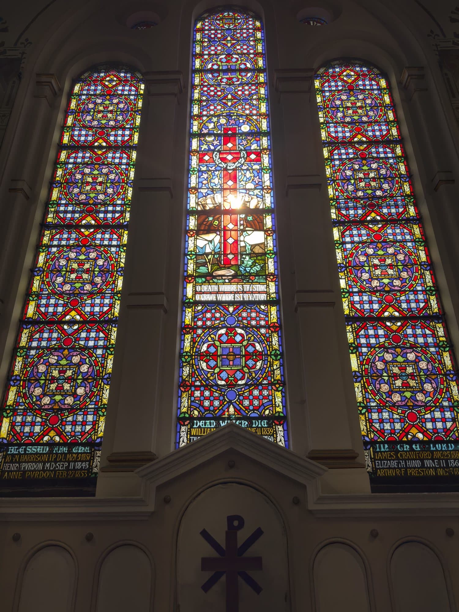 The east window of St George's, seen above the sanctuary