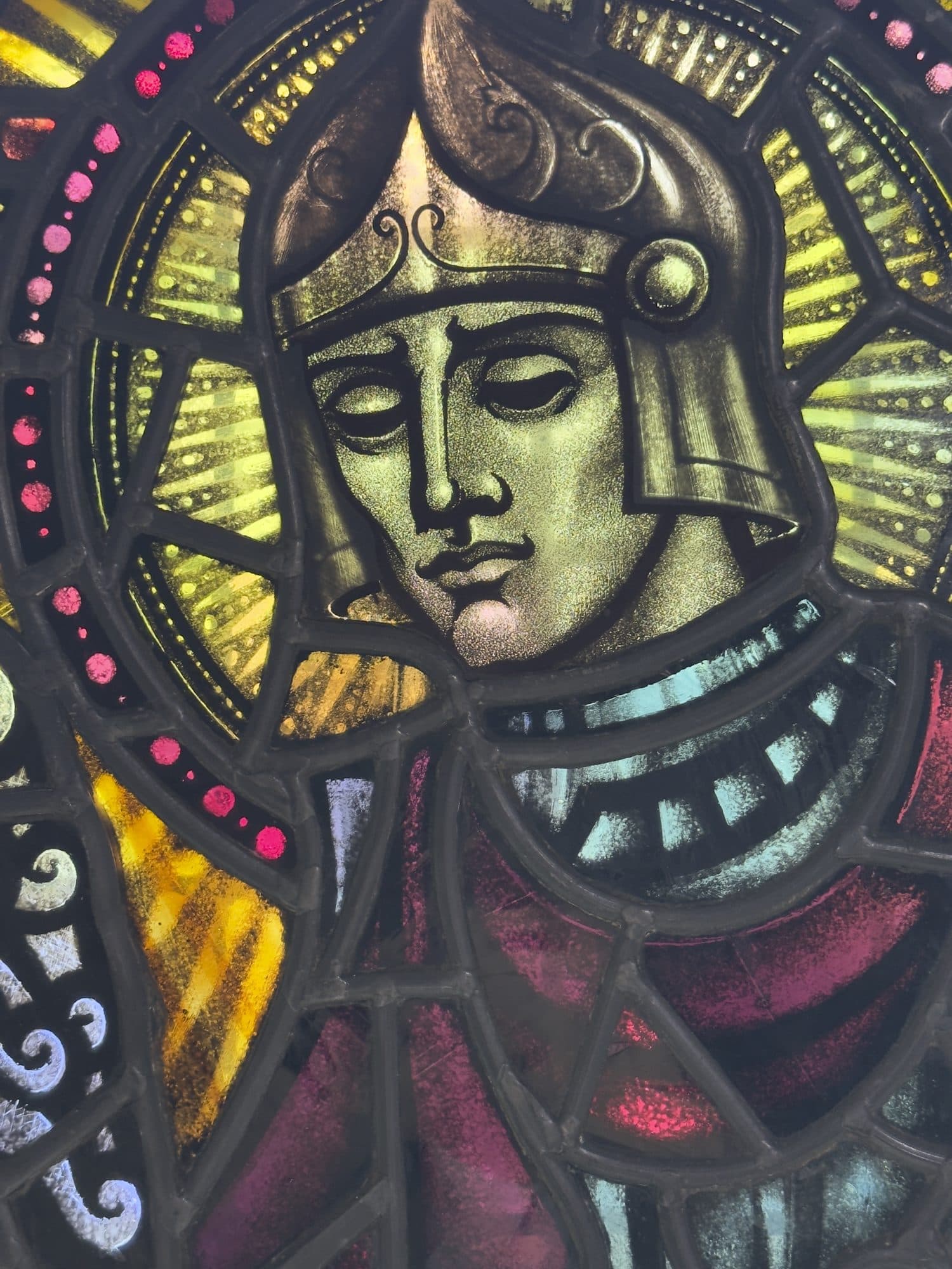Stained glass window of St George